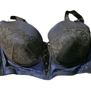 Cacique Women's Bra 46D Balconette Lightly Lined, Full Coverage, Underwired Blue